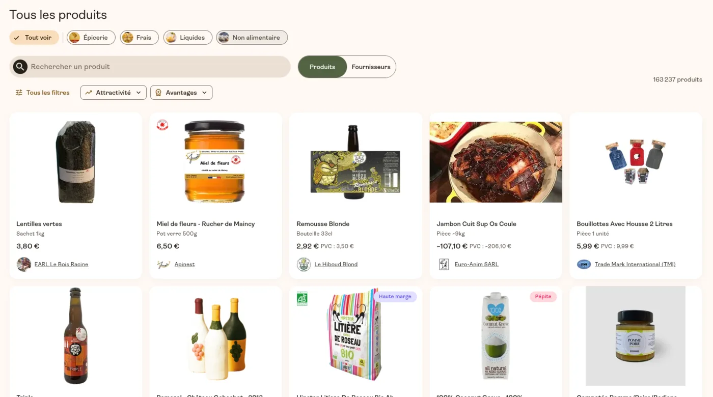 Le catalogue produits de l'application Kheops